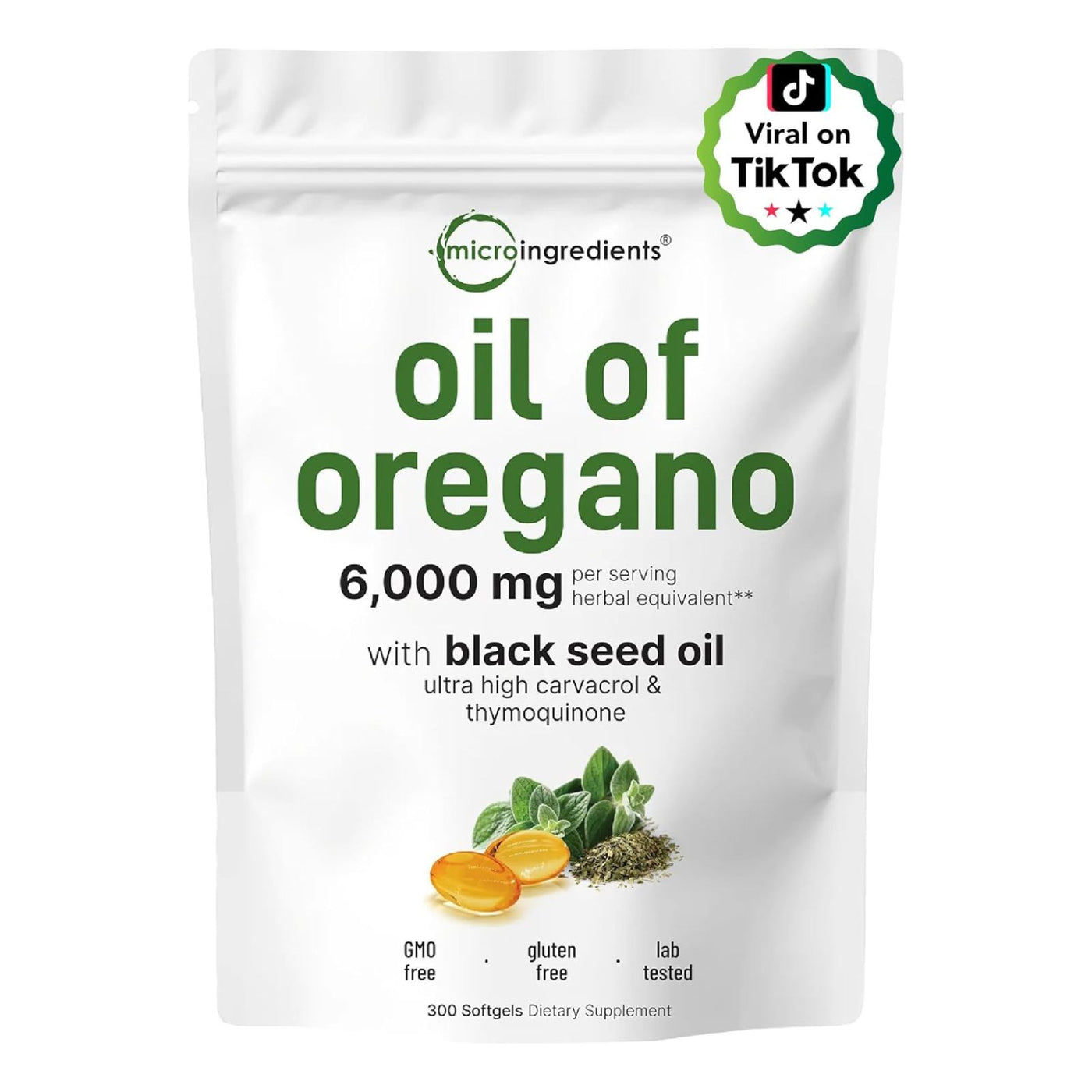 Micro Ingredients Oil Of Oregano, 6000mg With Black Seed Oil Certified