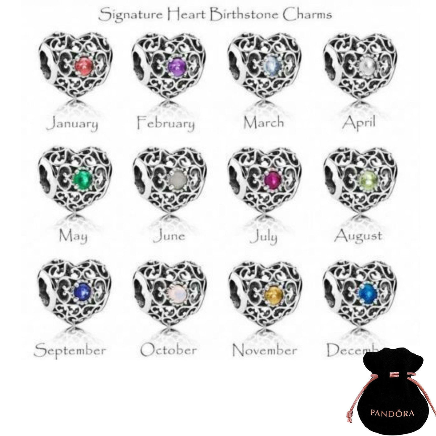 Authentic Pandora Signature Birthstone Heart, S925 ALE, Gifts.