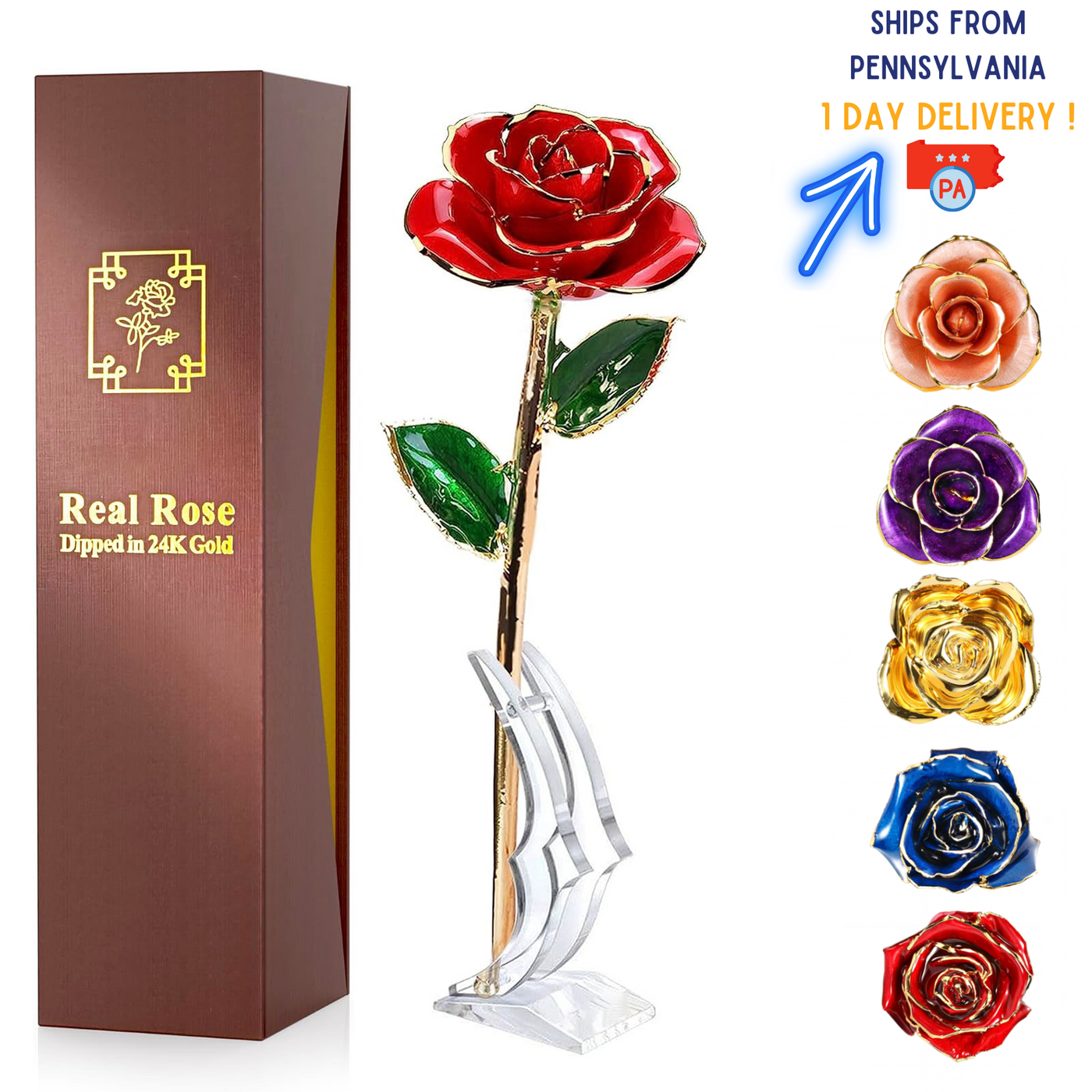 Real Rose Dipped in 24K Gold for Mother's Day, Birthday Gifts, Valentine's Day.