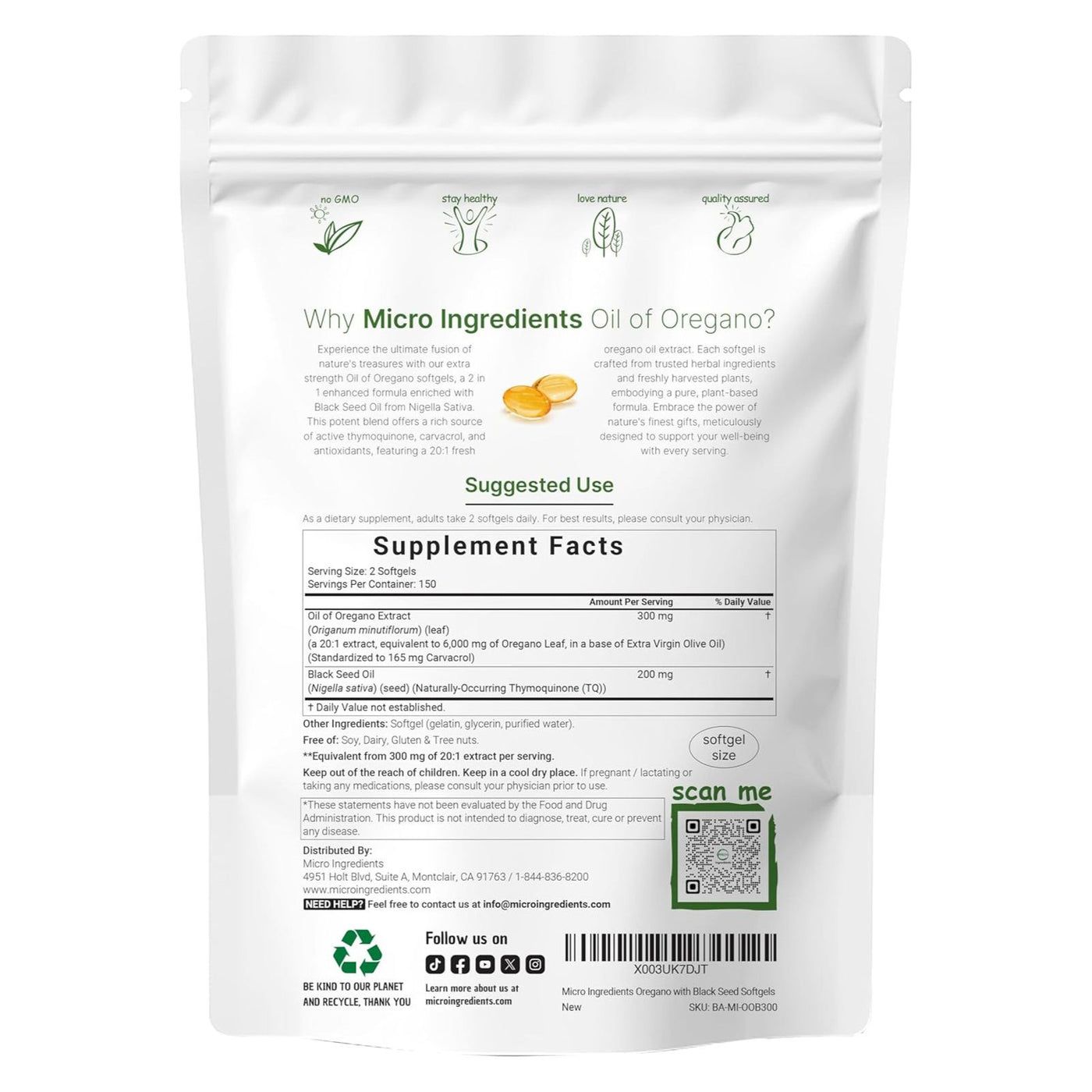 Micro Ingredients Oil Of Oregano, 6000mg With Black Seed Oil Certified