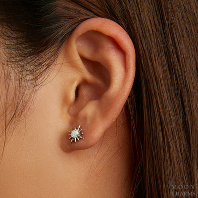 Sparkling Opal Star Stud Earrings