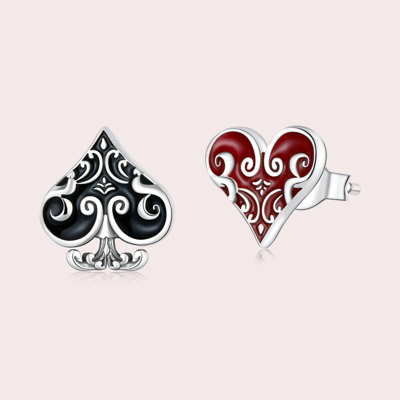 Asymmetrical Poker Heart Stud Earrings