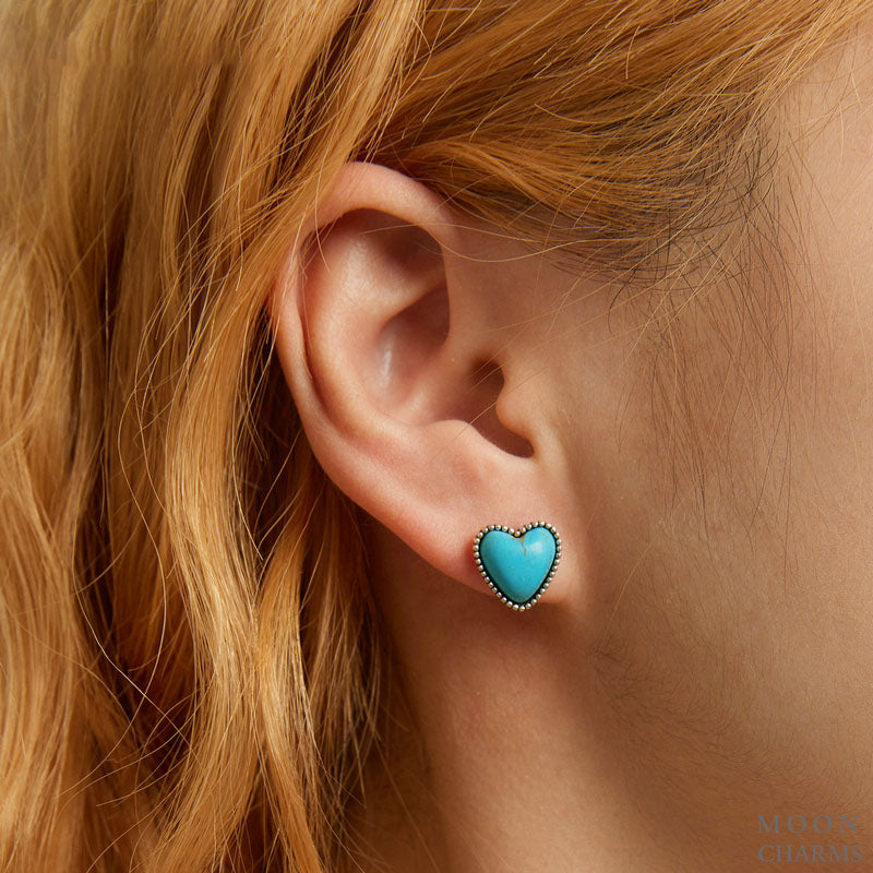 Turquoise Heart Stud Earrings