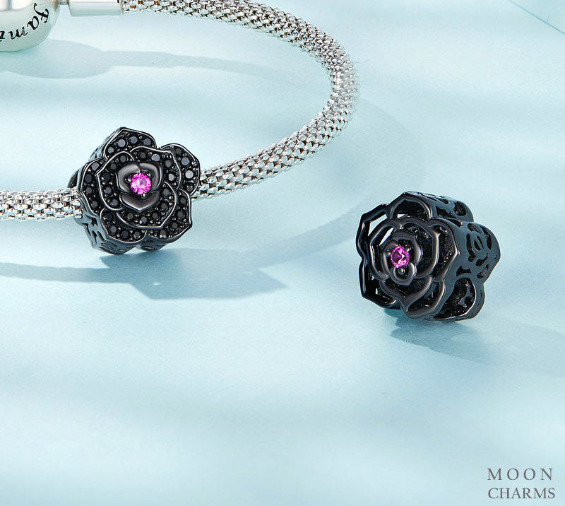 Gothic Cross & Black Rose Charms