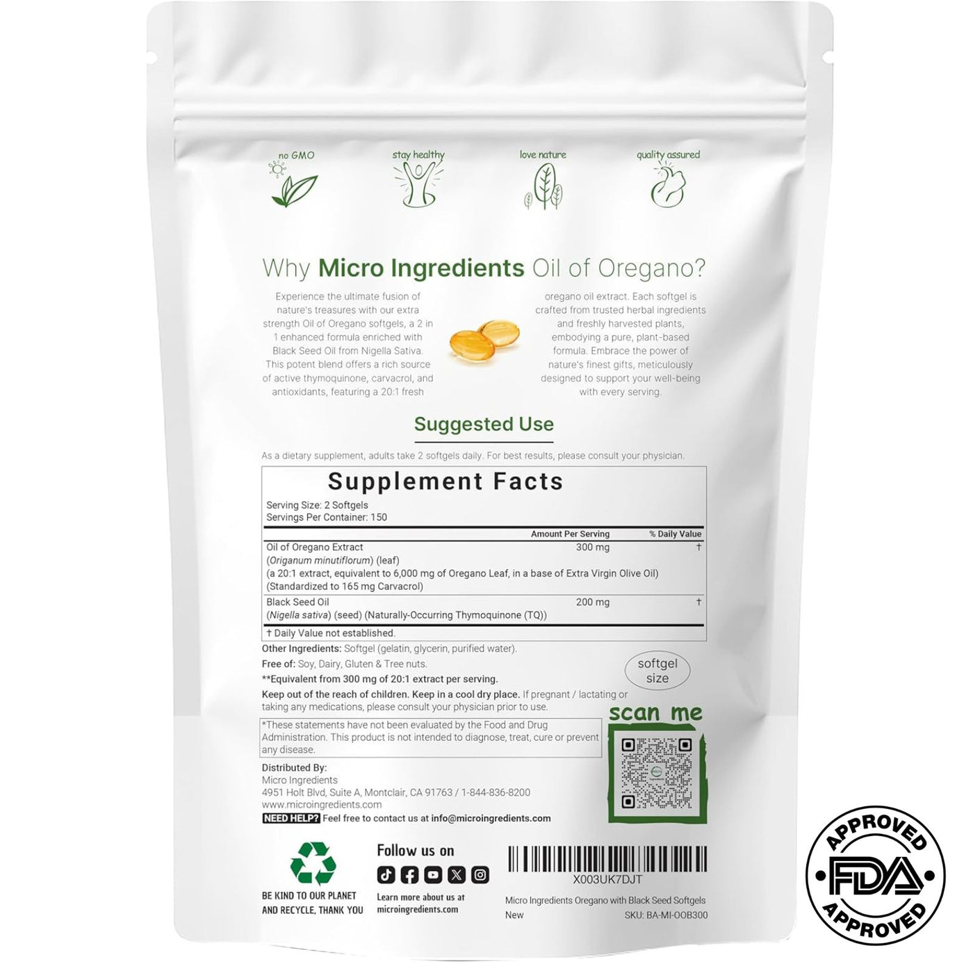Micro Ingredients Oil Of Oregano, 6000mg With Black Seed Oil 300pcs.