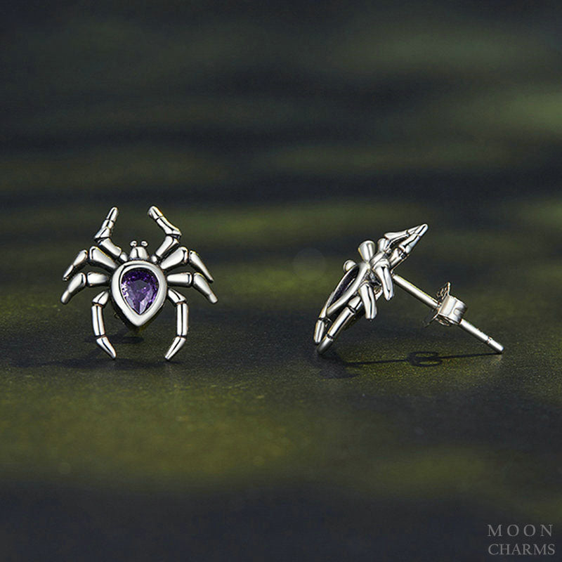 Black Pearl Spider Stud Earrings