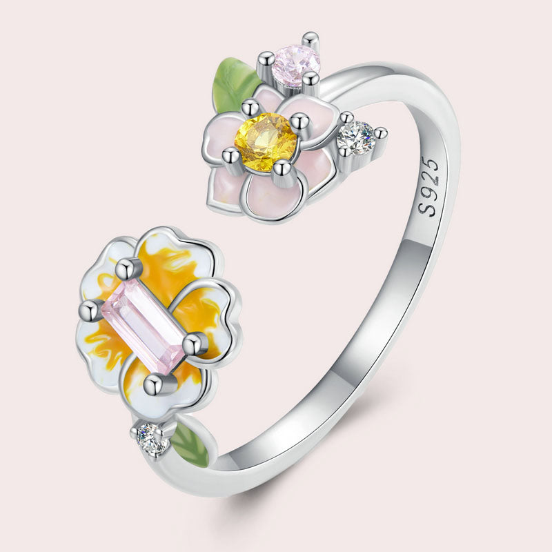 Pansy Flower and Blossom Open Ring