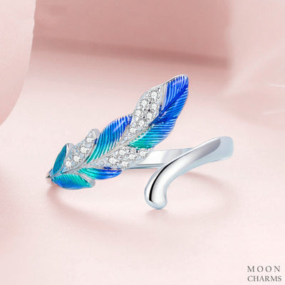 Authentic Dazzling Blue Feather Ring