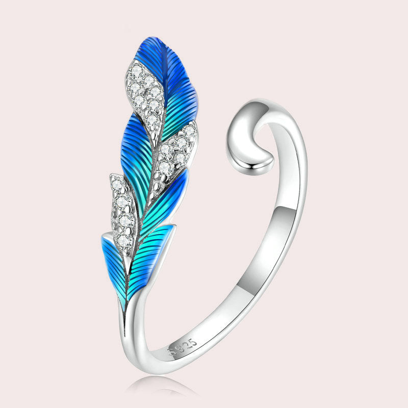 Authentic Dazzling Blue Feather Ring