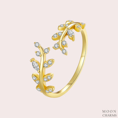 Sparkling Leaf Open Ring