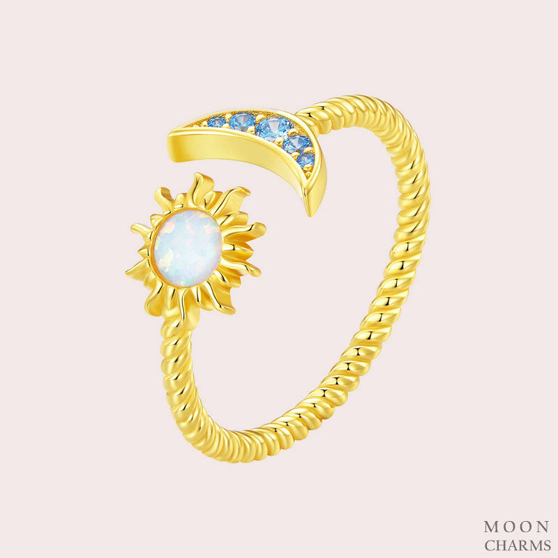 Sun & Crescent Moon Open Ring