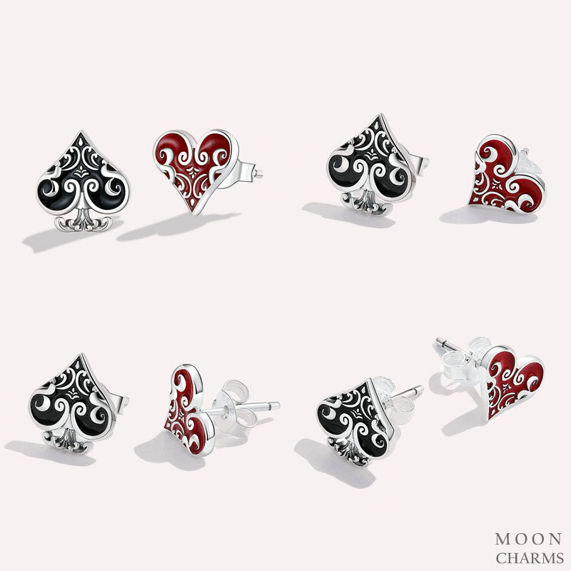 Asymmetrical Poker Heart Stud Earrings