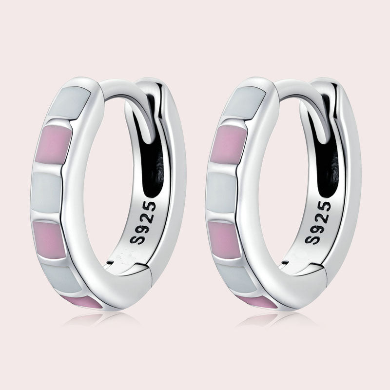 Light Pink and white hoop earrings Buckles