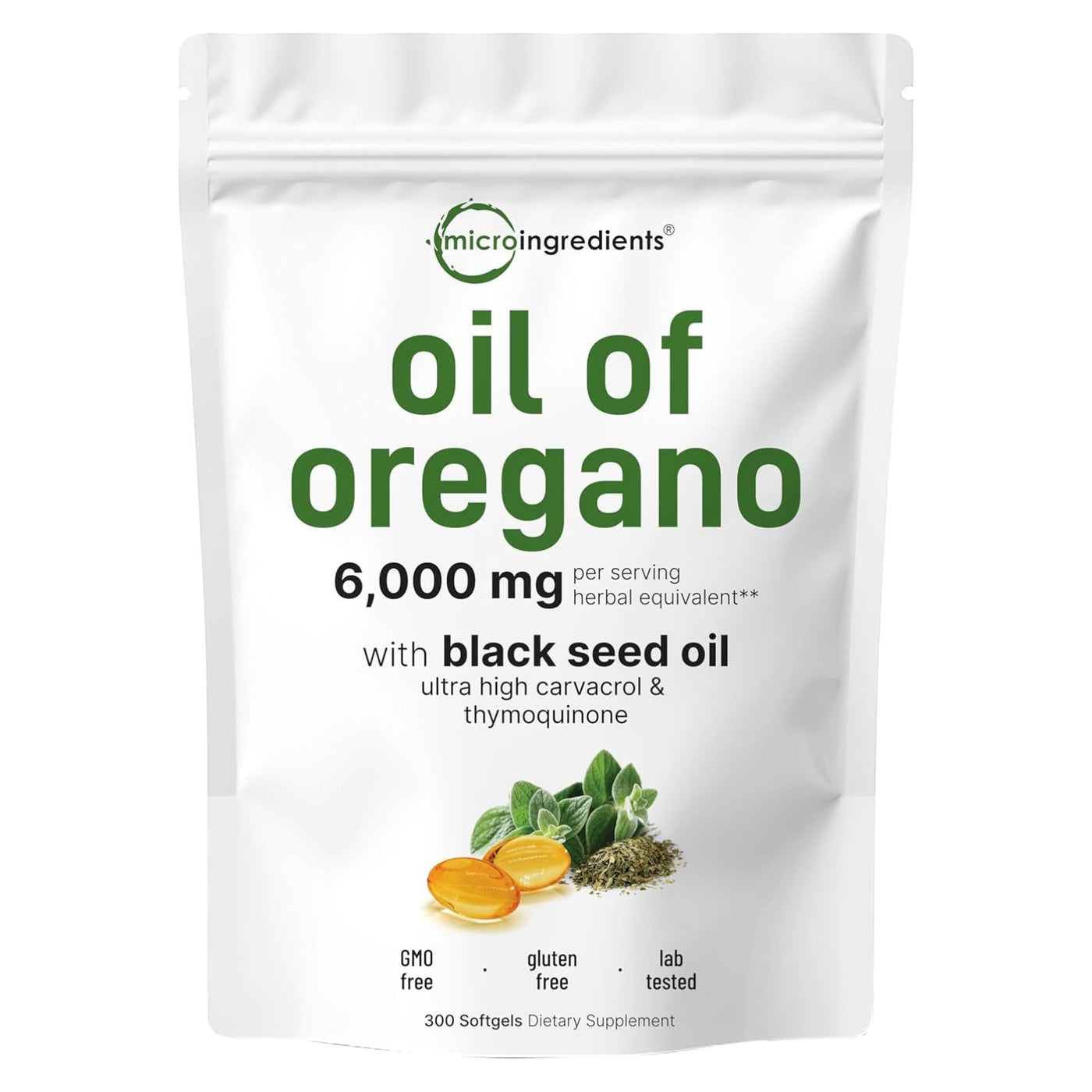 Micro Ingredients Oil Of Oregano, 6000mg With Black Seed Oil 300pcs.