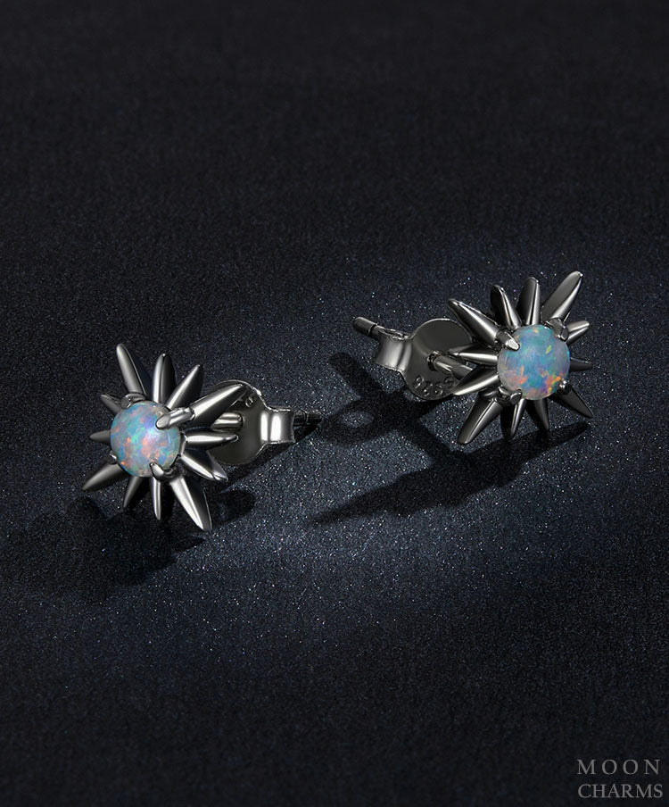 Sparkling Opal Star Stud Earrings