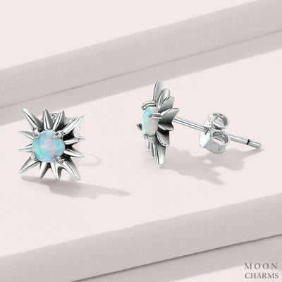 Sparkling Opal Star Stud Earrings