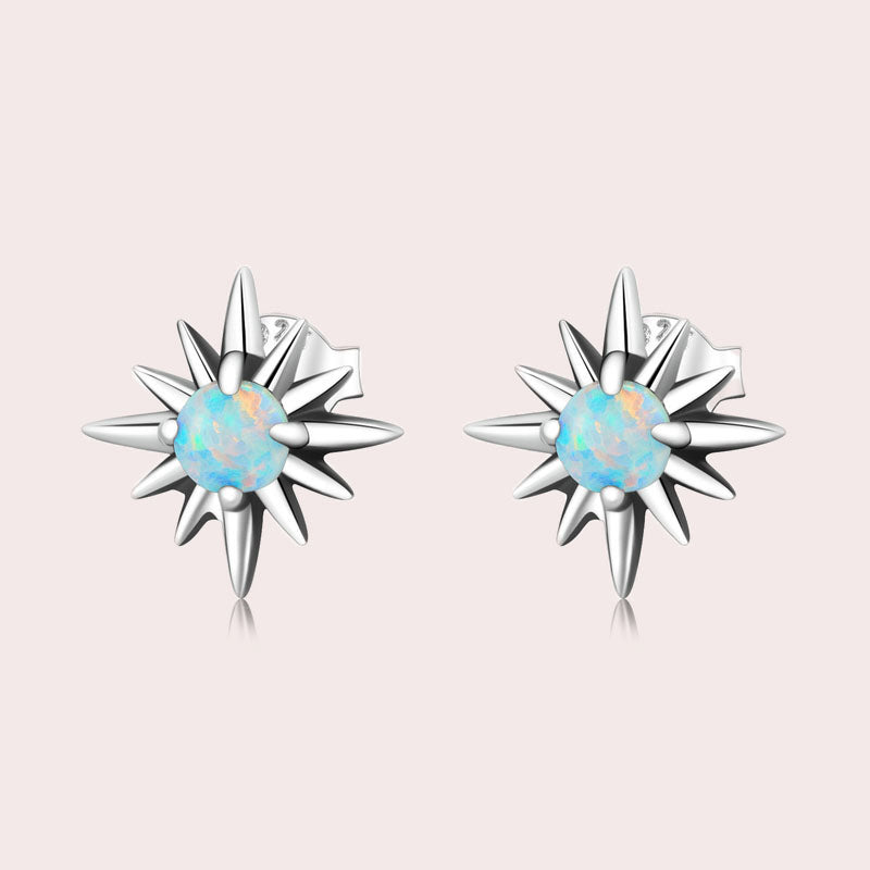 Sparkling Opal Star Stud Earrings