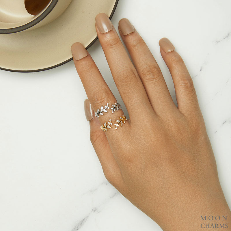 Sparkling Leaf Open Ring