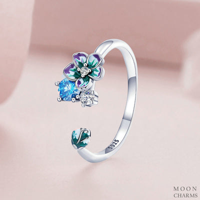 Pansy Flower and Blossom Open Ring