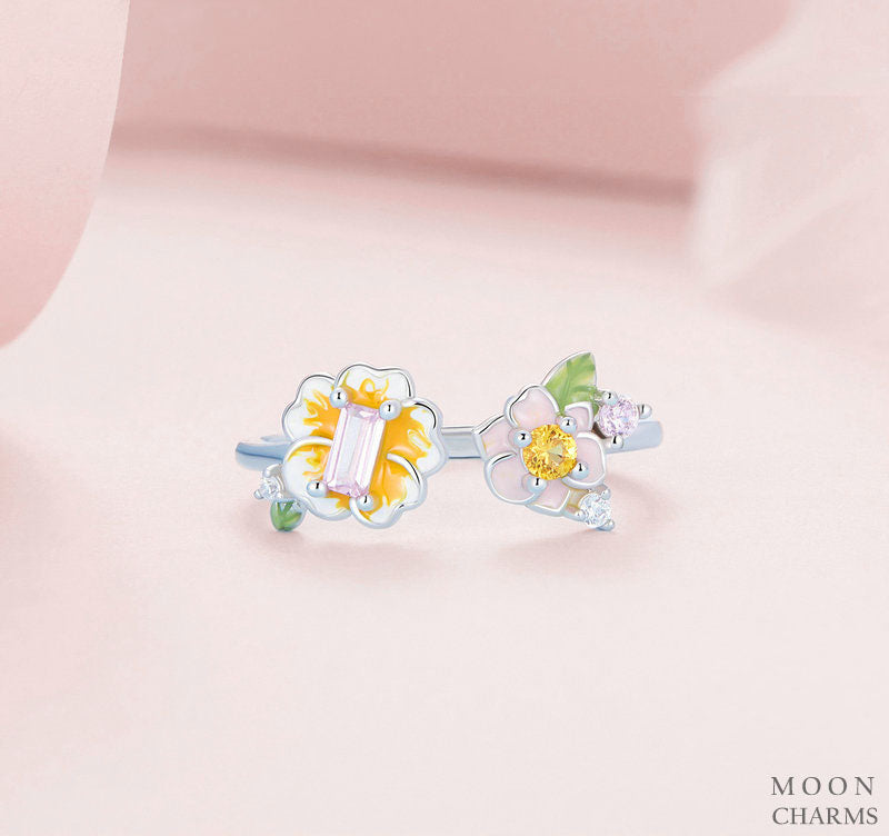 Pansy Flower and Blossom Open Ring