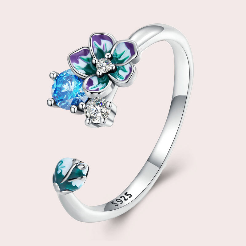 Pansy Flower and Blossom Open Ring