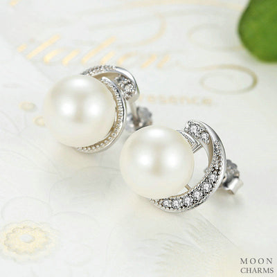 Sparkling Pearl Hoop Earrings