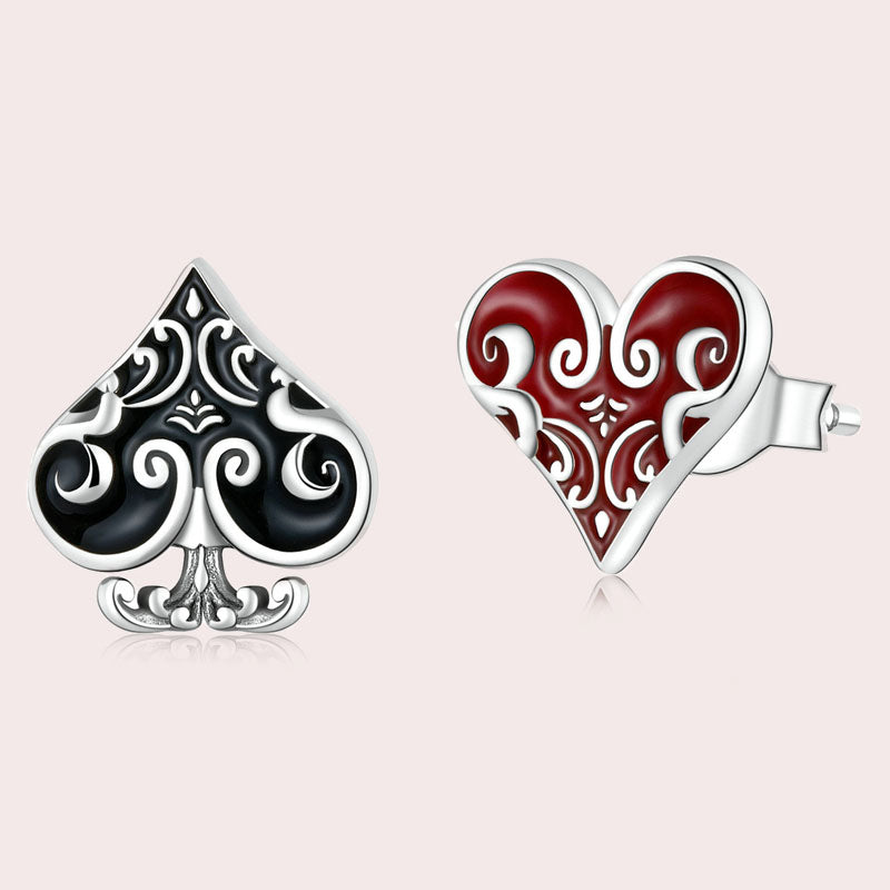 Asymmetrical Poker Heart Stud Earrings