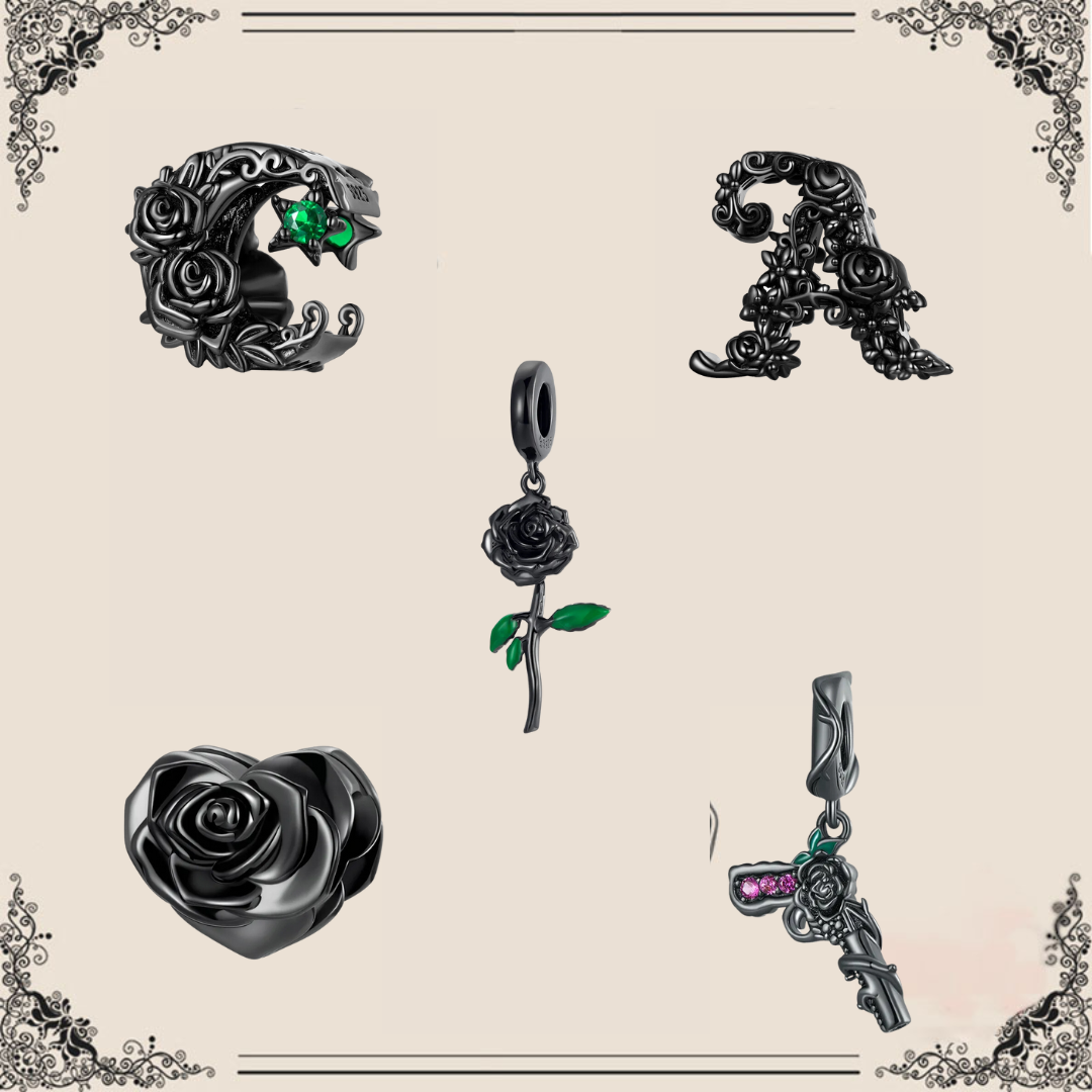 Midnight Monogram & Rose Charms