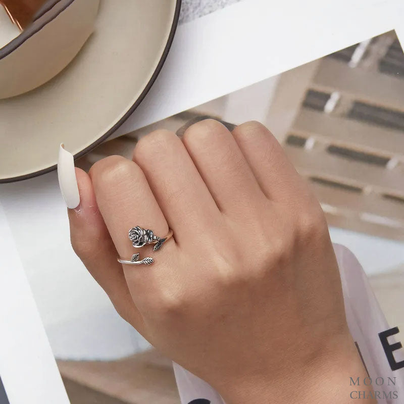 Skull Hand & Mysterious Rose Open Ring