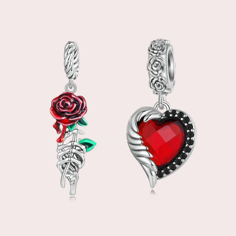 The Secret Rose & Wing Heart Dangle Charm