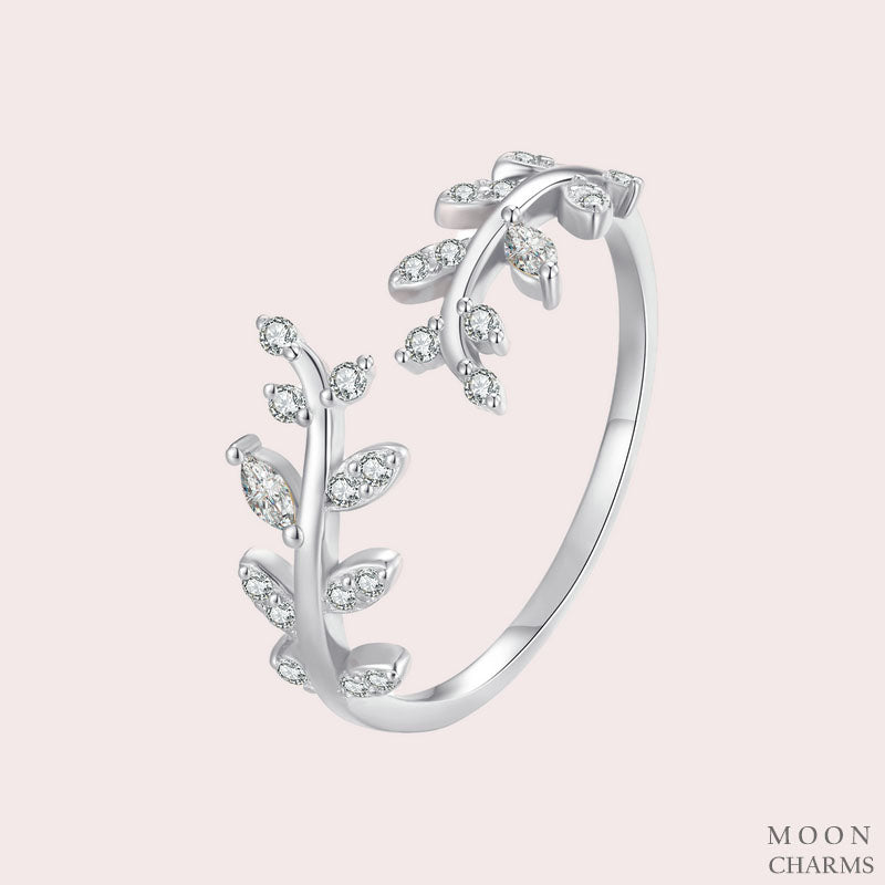 Sparkling Leaf Open Ring