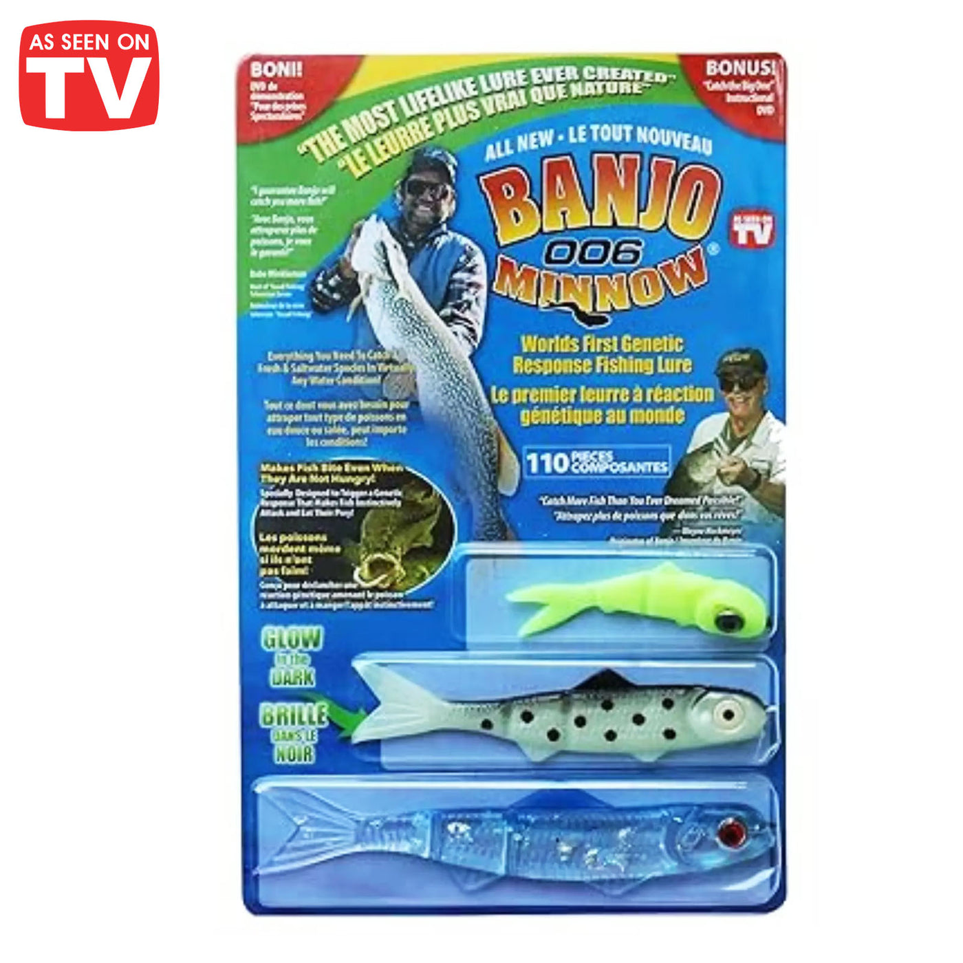 Original Banjo Minnow 006 - 110 Pieces Fishing Backpack Soft whopper Plopper Lures.