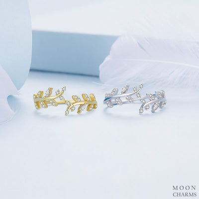 Sparkling Leaf Open Ring