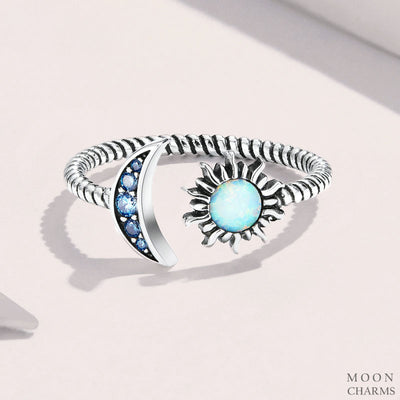 Sun & Crescent Moon Open Ring