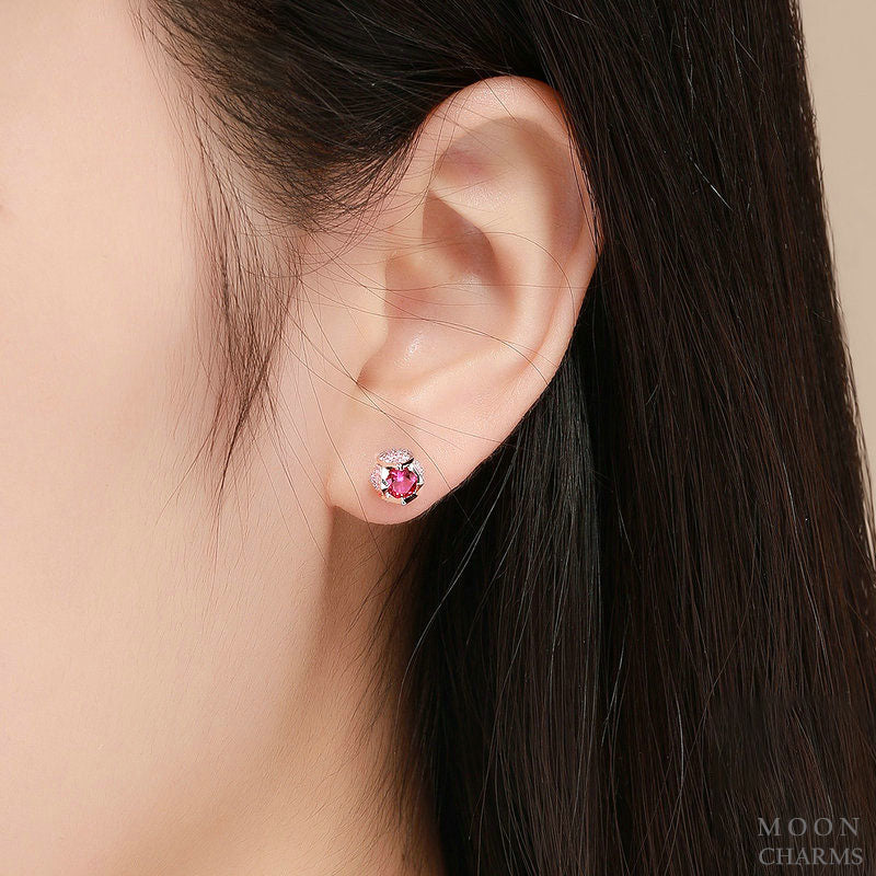 Sparkling Tulip Rose Flower Earrings