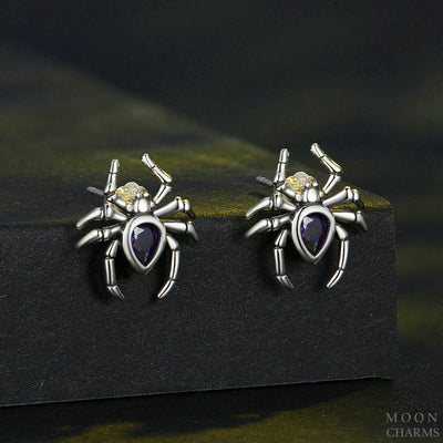 Black Pearl Spider Stud Earrings